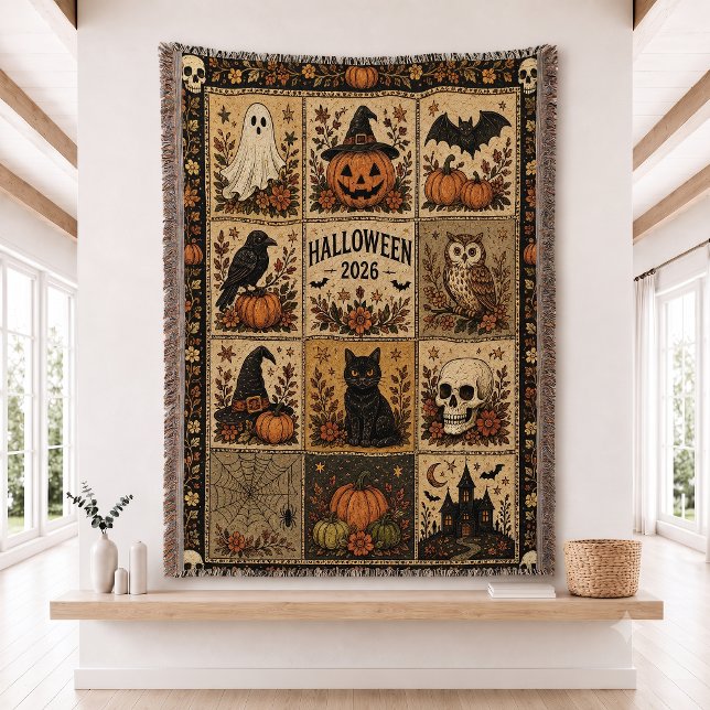 Halloween Patchwork Quilt Set Woven Throw Blanket (Creator Uploaded)