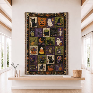 Halloween Patchwork Quilt Set Woven Throw  Blanket
