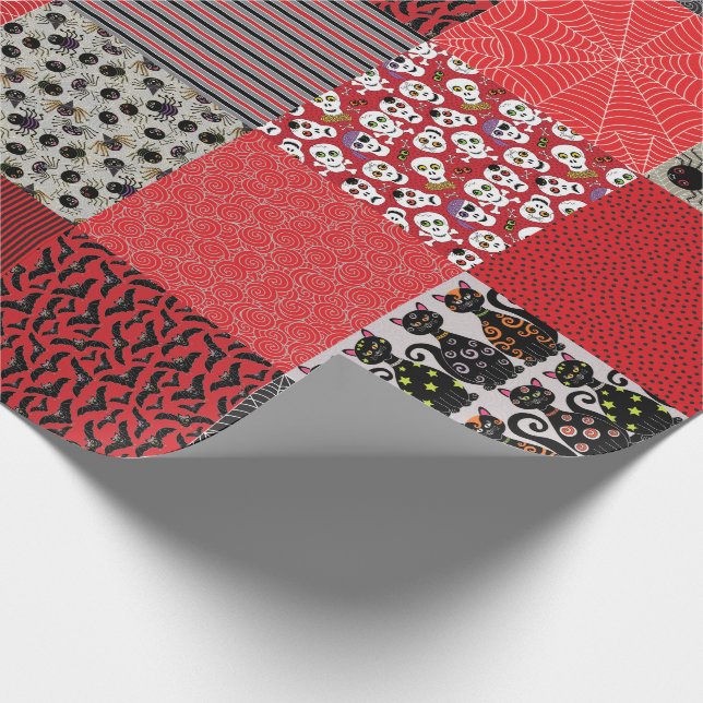 Halloween Patchwork Red, Gray and Black Wrapping Paper (Corner)
