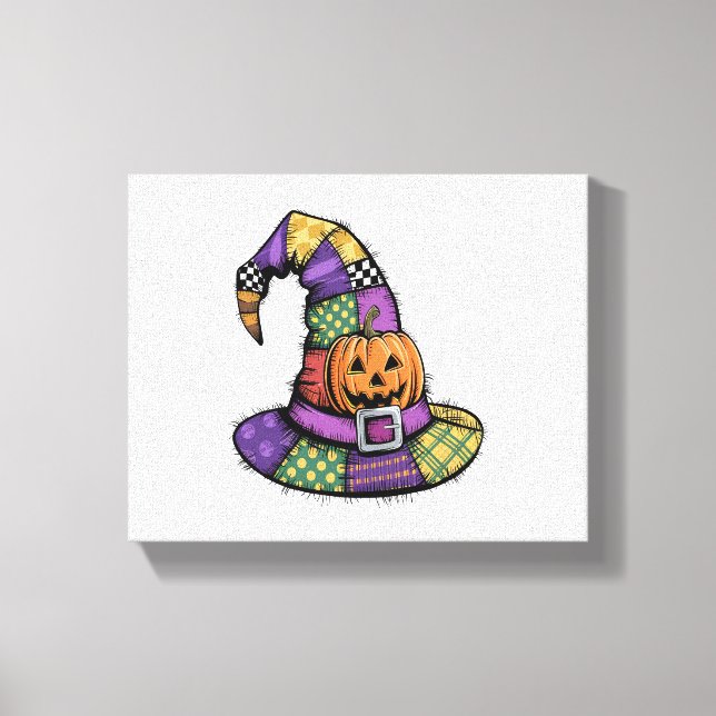 Halloween Patchwork Witch Hat Spooky Canvas Print (Front)