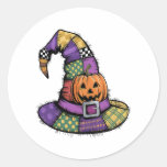 Halloween Patchwork Witch Hat Spooky Classic Round Sticker