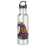 Halloween Patchwork Witch Hat Spooky Stainless Steel Water Bottle