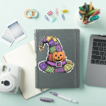 Halloween Patchwork Witch Hat Spooky Sticker