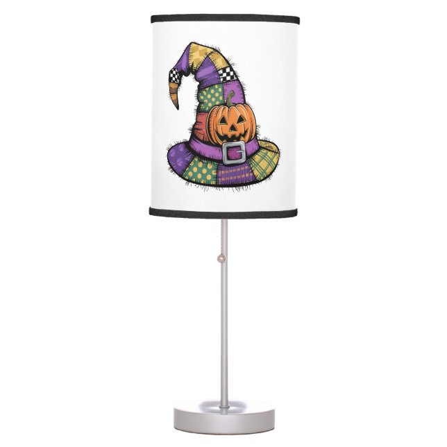 Halloween Patchwork Witch Hat Spooky Table Lamp (Front)