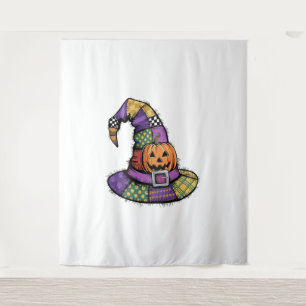 Halloween Patchwork Witch Hat Spooky Tapestry