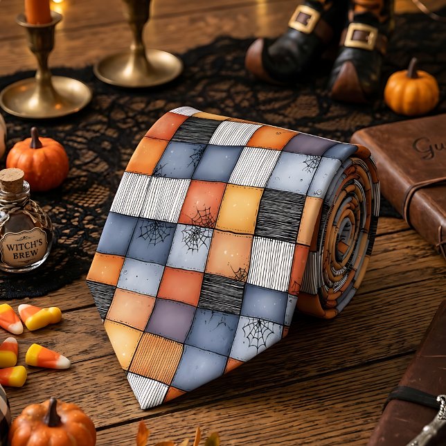 Halloween Patchwork with Spiderwebs Neck Tie (Creator Uploaded)