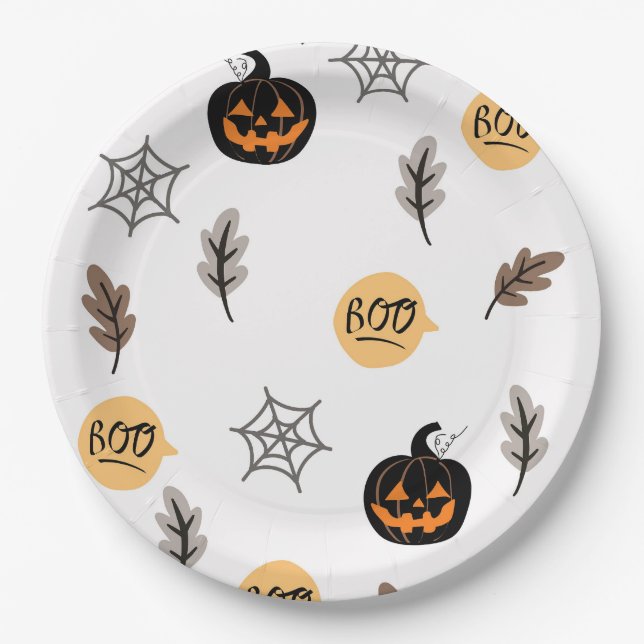 Halloween Pattern Background  Paper Plates (Front)