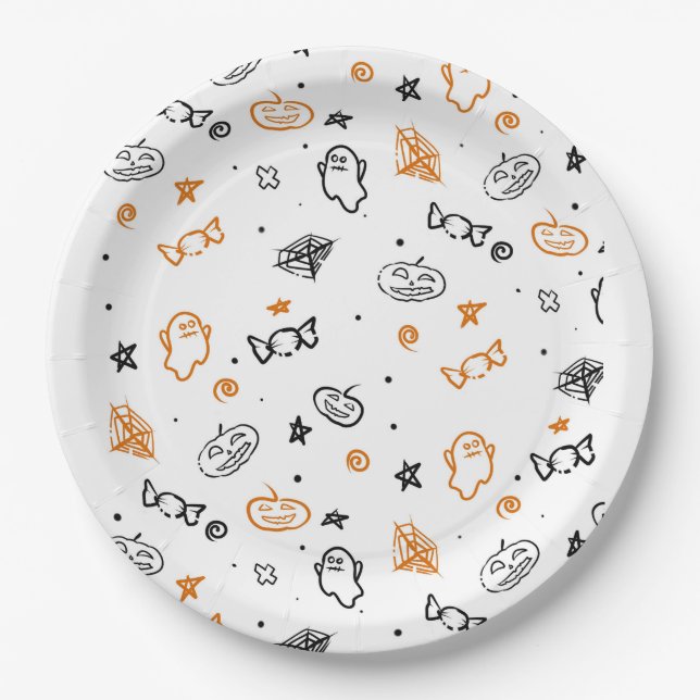 Halloween Pattern Background  Paper Plates (Front)