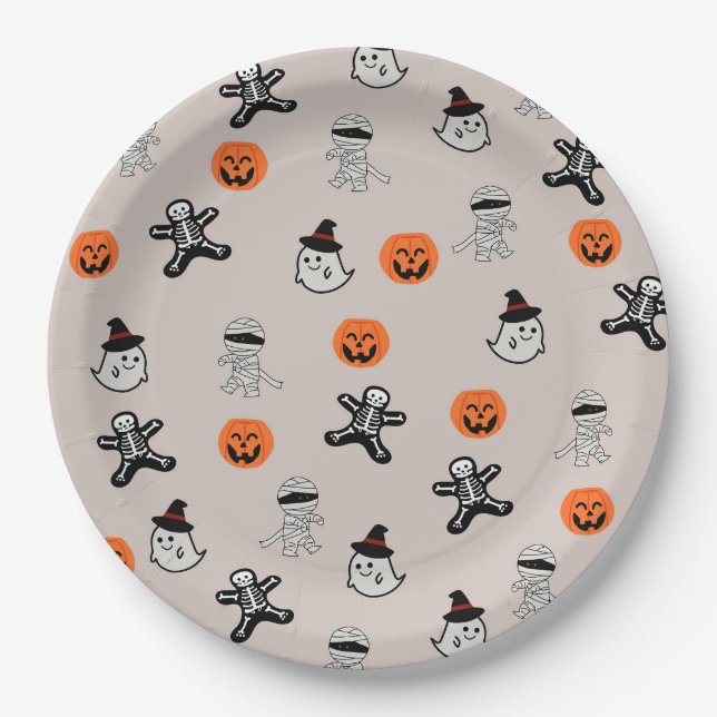 Halloween Pattern Background  Paper Plates (Front)