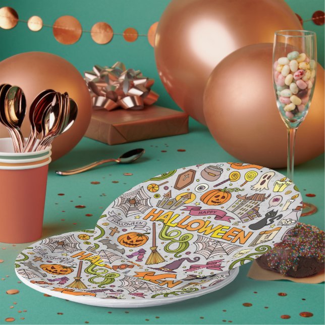 Halloween Pattern Background  Paper Plates (Multi)