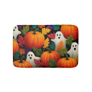 Halloween Pattern Background with Orange Pumpkins Bath Mat