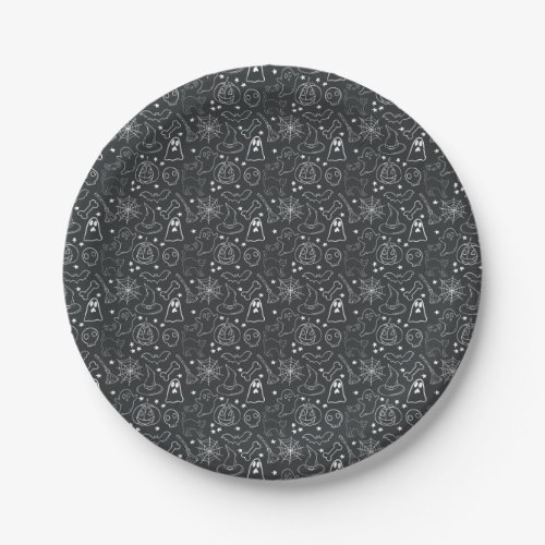 Halloween Pattern Black and White Paper Plates