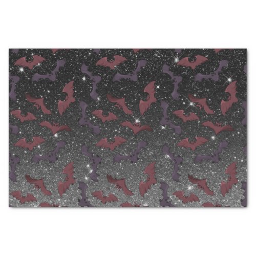 Halloween Pattern Black Glitter Bats Flying Tissue Paper