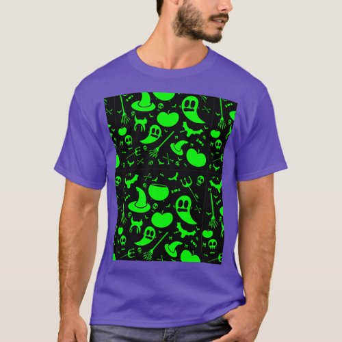 Halloween Pattern Black Light Reactive Graphic T_Shirt