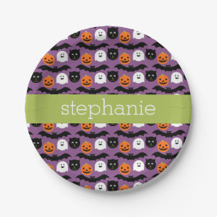 Halloween Pattern - Cute Bat Cat Pumpkin Ghost Paper Plates