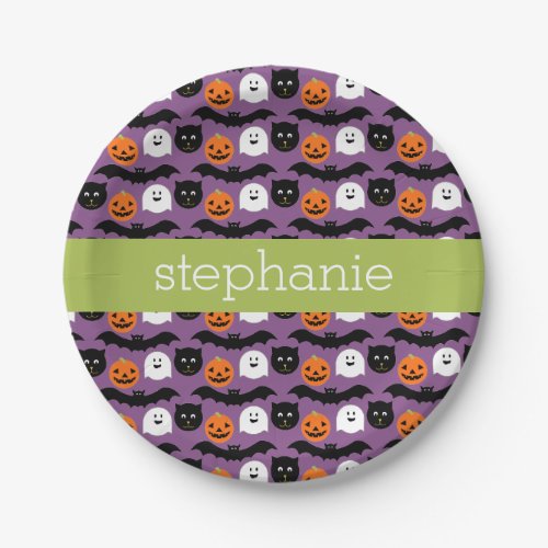 Halloween Pattern _ Cute Bat Cat Pumpkin Ghost Paper Plates