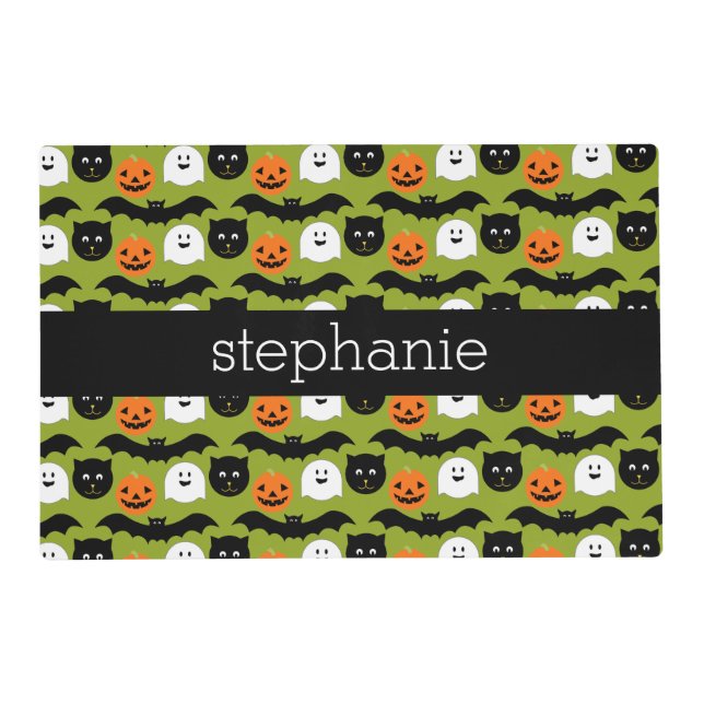 Halloween Pattern - Cute Bat Cat Pumpkin Ghost Placemat (Front)