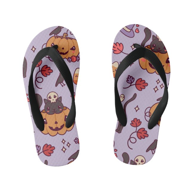 Halloween pattern decoration coffee mug kid's flip flops (Footbed)
