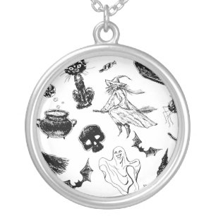 Halloween pattern design silver plated necklace