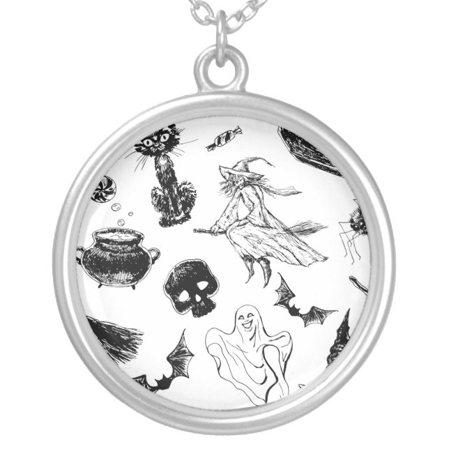 Halloween pattern design silver plated necklace (Front)