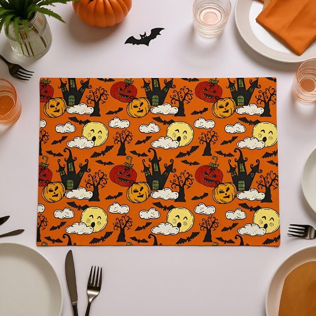 Halloween Pattern | Ghosts, Bats, Pumpkins & Candy Cloth Placemat (Creator Uploaded)