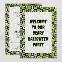 HALLOWEEN - Pattern - Icons Black Green invitation