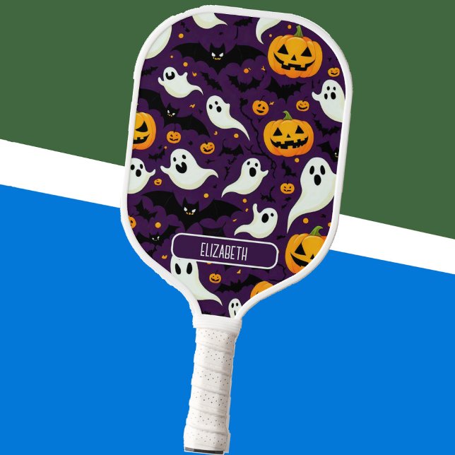 Halloween Pattern Name Bats Boo Ghost Purple Cool Pickleball Paddle (Halloween Pattern Name Bats Boo Ghost Purple Cool Pickleball Paddle)