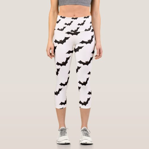 Halloween Pattern Of Bats Trick Or Treat Boo Capri Leggings