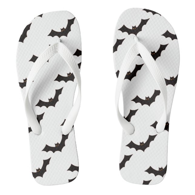 Halloween, Pattern Of Bats, Trick Or Treat, Boo Flip Flops (Footbed)