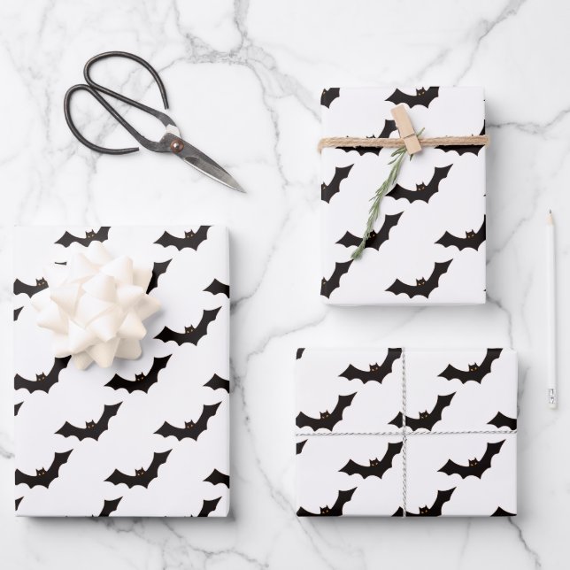 Halloween, Pattern Of Bats, Trick Or Treat, Boo Wrapping Paper Sheets (Front)