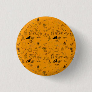 Halloween pattern of ghosts, houses, spiders button