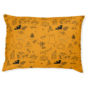 Halloween pattern of ghosts, houses, spiders pet b bed