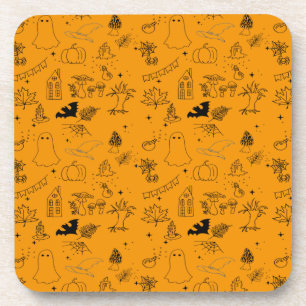 Halloween pattern of ghosts, houses, spiders throw beverage coaster