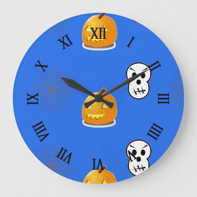 Halloween pattern on blue large clock (Front)