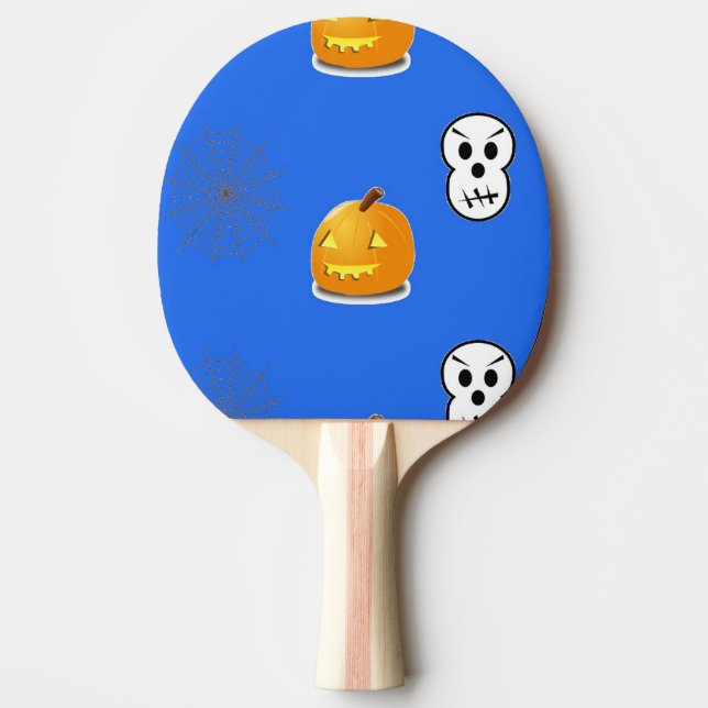 Halloween pattern on blue ping pong paddle (Front)