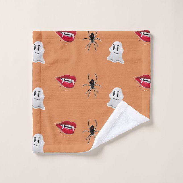 Halloween pattern on brown wash cloth (Wash Cloth)