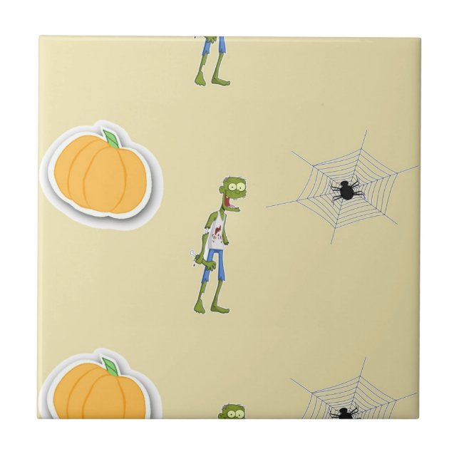 Halloween pattern on cream ceramic tile (Front)