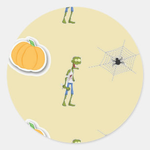Halloween pattern on cream classic round sticker