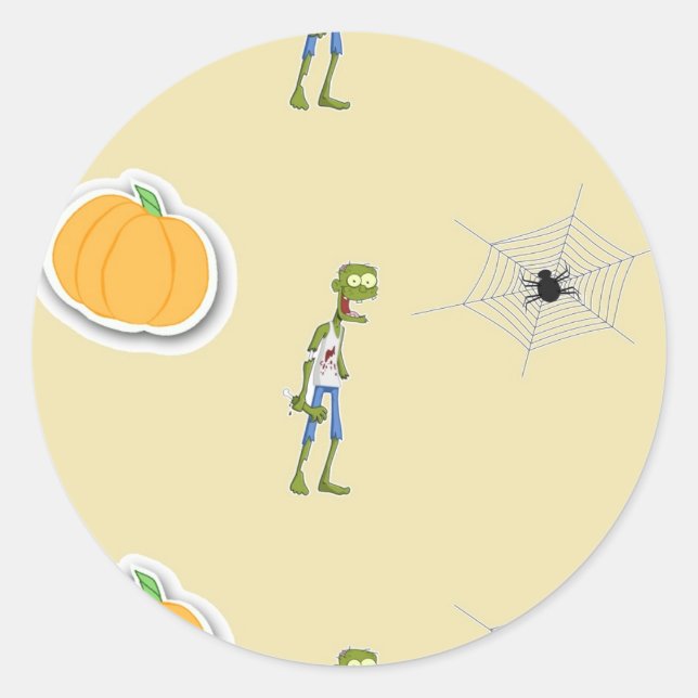 Halloween pattern on cream classic round sticker (Front)