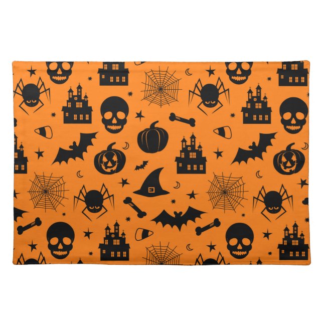 Halloween Pattern Orange and Black Cloth Placemat (Front)