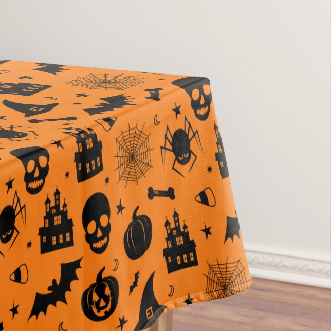 Halloween Pattern Orange and Black Tablecloth (In Situ)