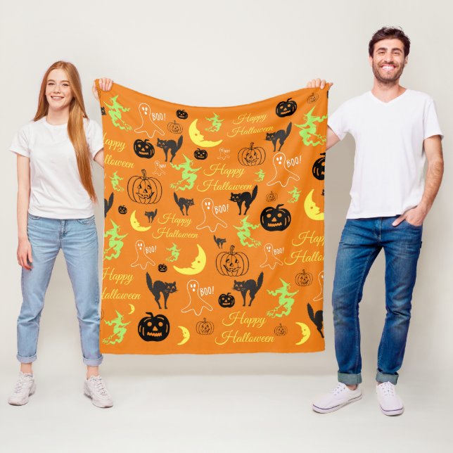 Halloween Pattern Orange Fleece Blanket (In Situ)