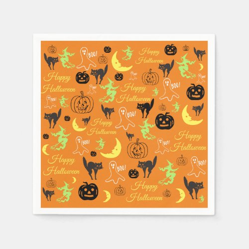 Halloween Pattern Orange Napkins