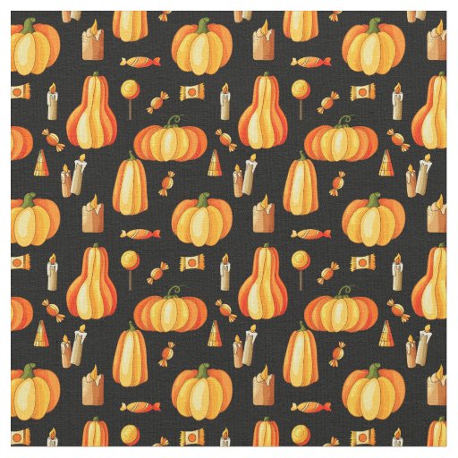 Halloween Pattern, Orange Pumpkins, Candy & Candle Fabric