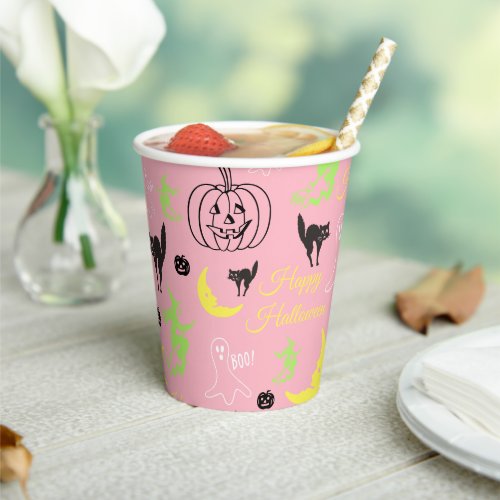 Halloween Pattern Pink Paper Cups