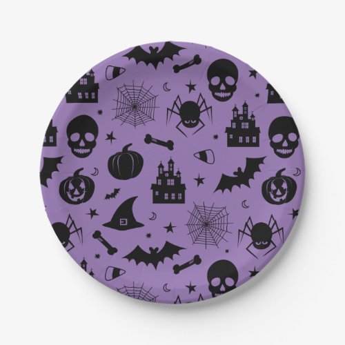 Halloween Pattern Purple and Black Paper Plates