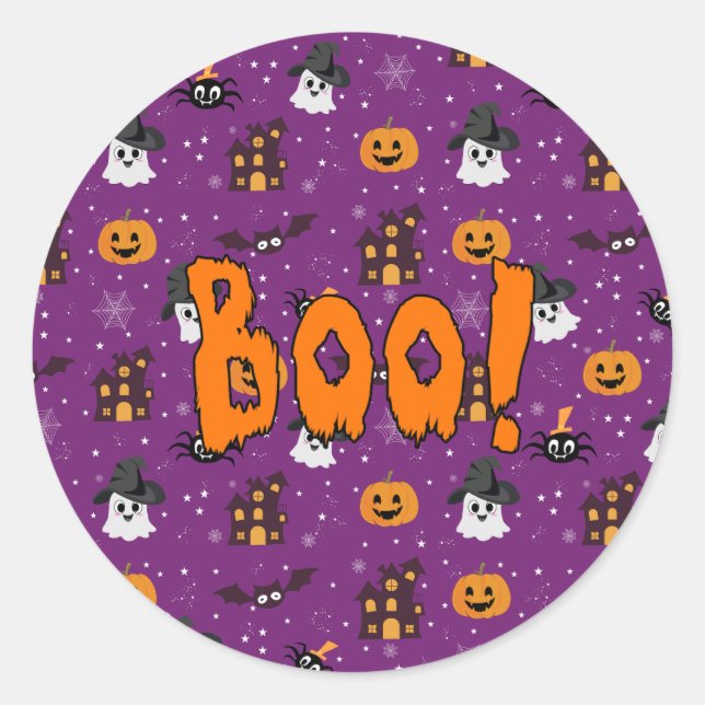 Halloween pattern purple  classic round sticker (Front)