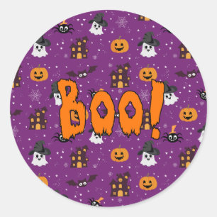 Halloween pattern purple classic round sticker