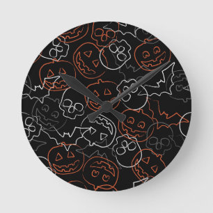 Halloween Pattern Round Clock