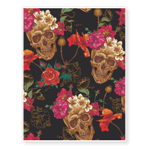 Halloween pattern,skulls,roses,gothic,black,trendy temporary tattoos